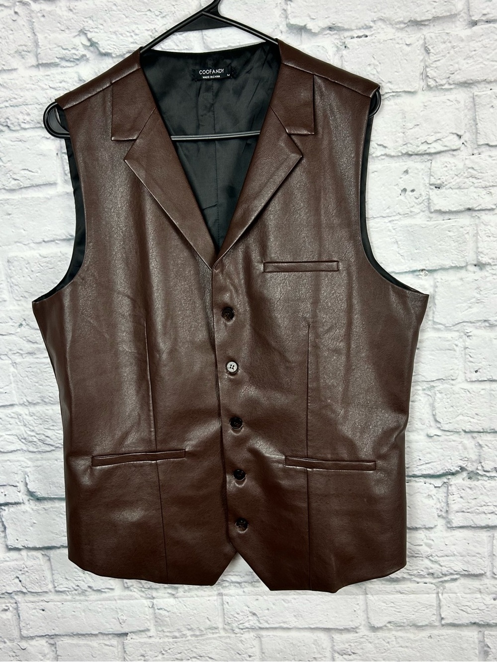 COOFANDY Brown Leather Blend Vest Men’s Medium Western Biker Button Front